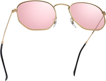 Small Square Sunglasses for Women Men 100% Real Glass Lens Hexagonal Frame
