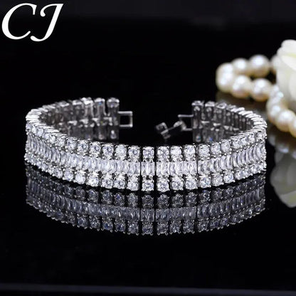 CANDICE Sparkling Wedding Bangle Jewelry Design Luxury Cubic Zirconia White Gold Plated Bridal Wide Bracelet For Women
