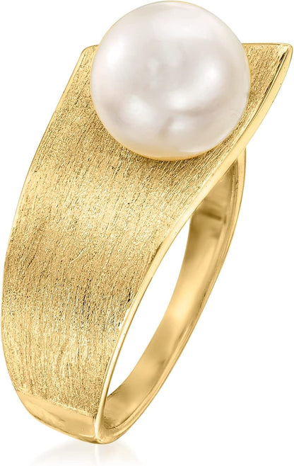 8-8.5Mm Cultured Pearl Ring in 18Kt Gold over Sterling. Size 8