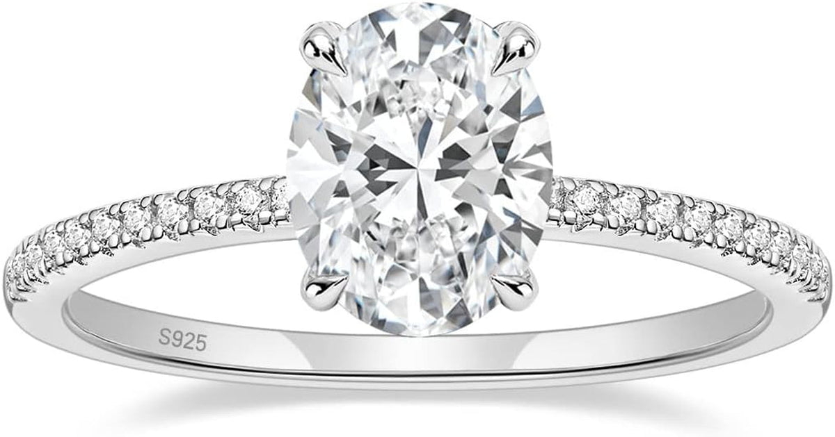 3CT 925 Sterling Silver Engagement Rings Oval Cut Cubic Zirconia CZ Wedding Promise Rings for Her Stunning Wedding Bands for Women Size 3-11