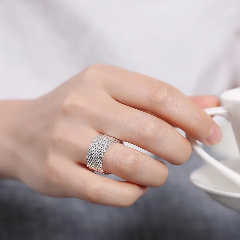 Charm 925 Sterling Silver Bangle Rings Earrings Bracelets Jewelry Set Hot Fine Weave Net Fashion Party Gifts