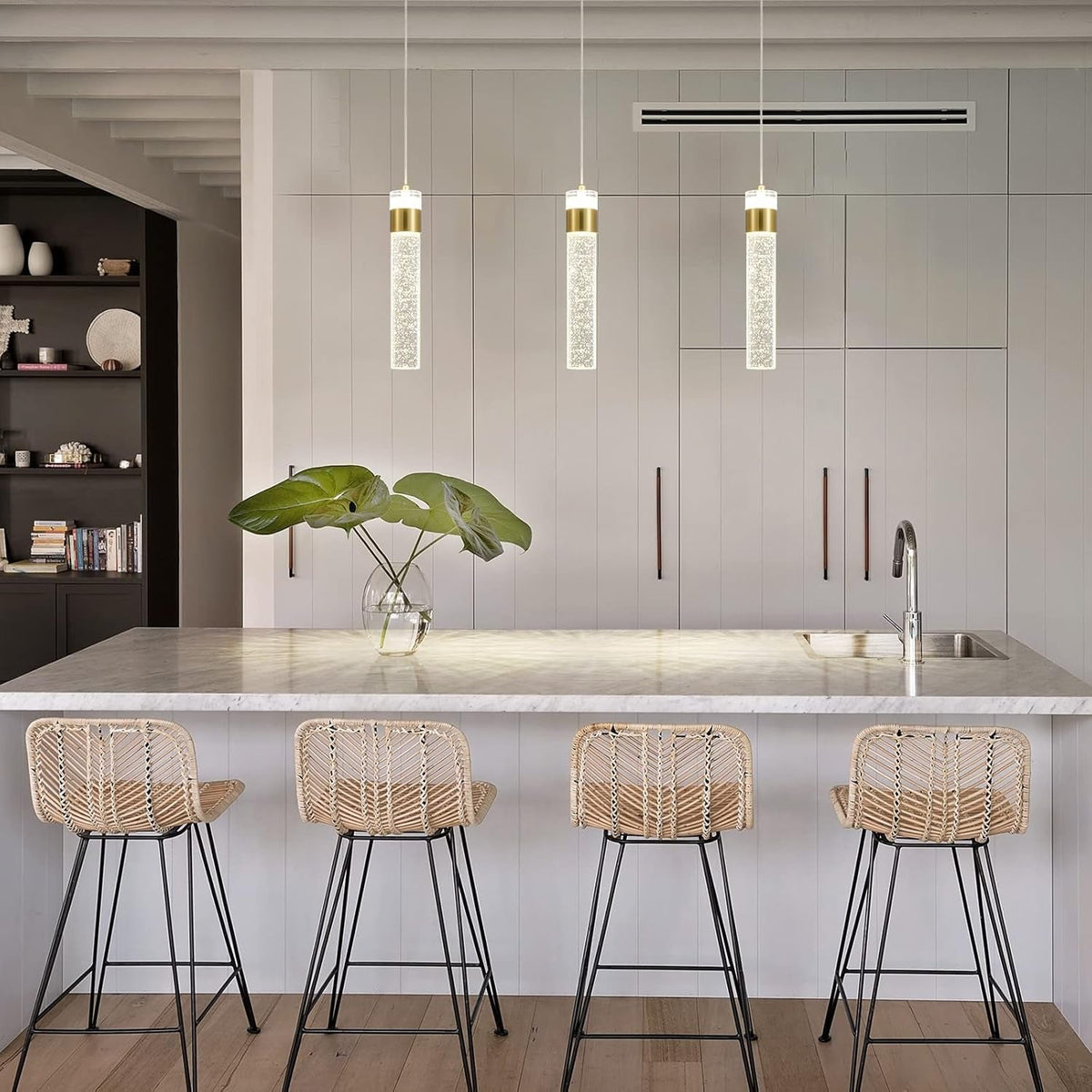 Gold Pendant Light Crystal Pendant Light Fixtures for Kitchen Island Lighting 4000K LED Modern Adjustable Chandelier Hanging Bubble Pendant Lighting (1Pack)