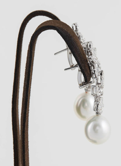 Elegant 3.37ct Diamond and Pearl 18K White Gold Drop Earrings