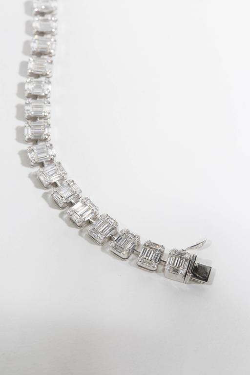 Emerald Cut Diamond 18k White Gold Illusion Tennis Bracelet