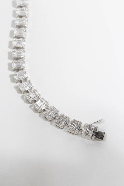 Emerald Cut Diamond 18k White Gold Illusion Tennis Bracelet