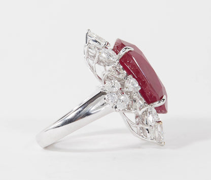 24.64 Carat African Ruby and Diamond 18k Gold Cocktail Ring