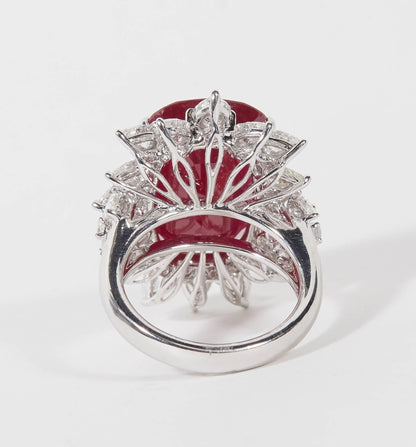 24.64 Carat African Ruby and Diamond 18k Gold Cocktail Ring