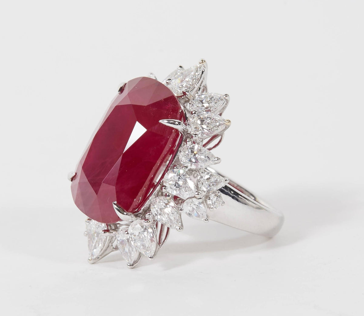 24.64 Carat African Ruby and Diamond 18k Gold Cocktail Ring