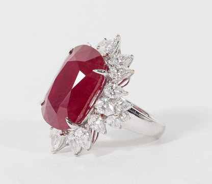 24.64 Carat African Ruby and Diamond 18k Gold Cocktail Ring