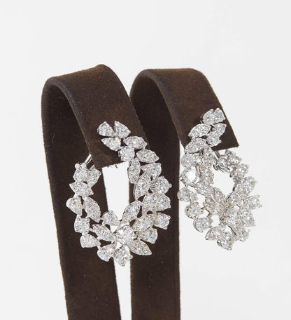 Multi Shape Diamond Swirl 8.43ct Diamond 18k White Gold Earrings