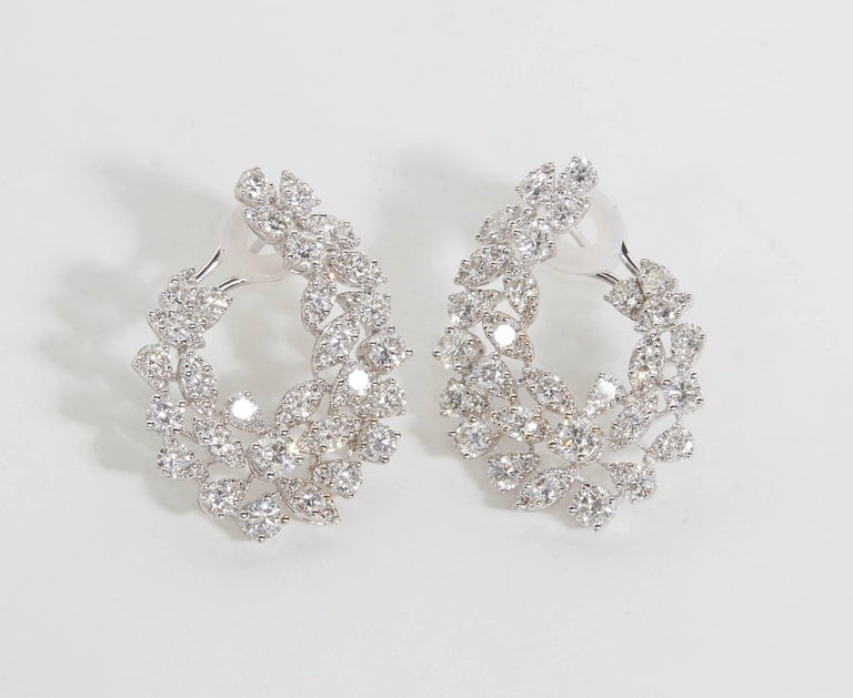 Multi Shape Diamond Swirl 8.43ct Diamond 18k White Gold Earrings
