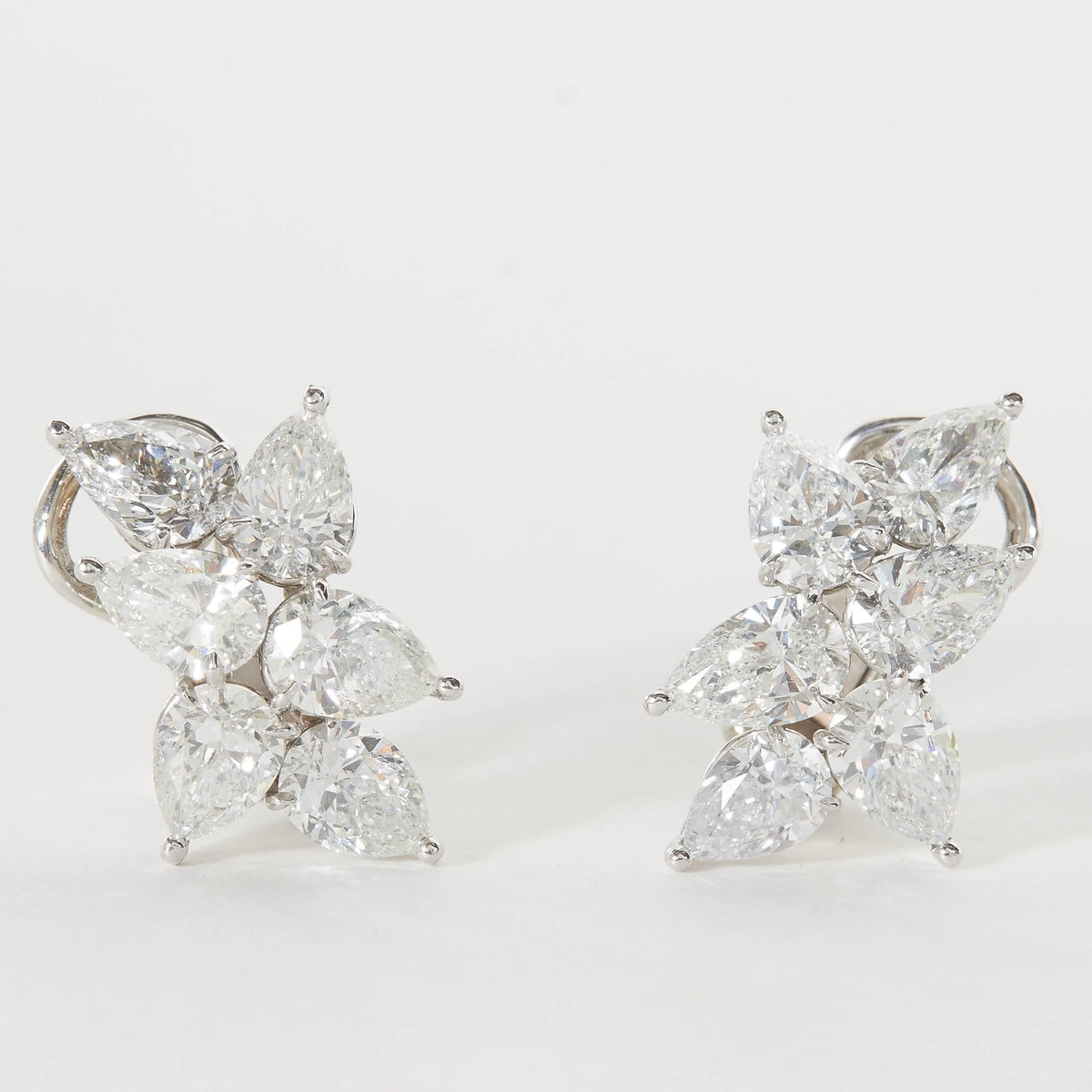 Diamond Scene 6.68 Carat Pear Shape Diamond Platinum Cluster Earrings