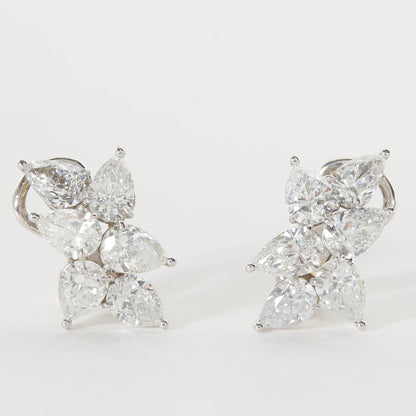 Diamond Scene 6.68 Carat Pear Shape Diamond Platinum Cluster Earrings