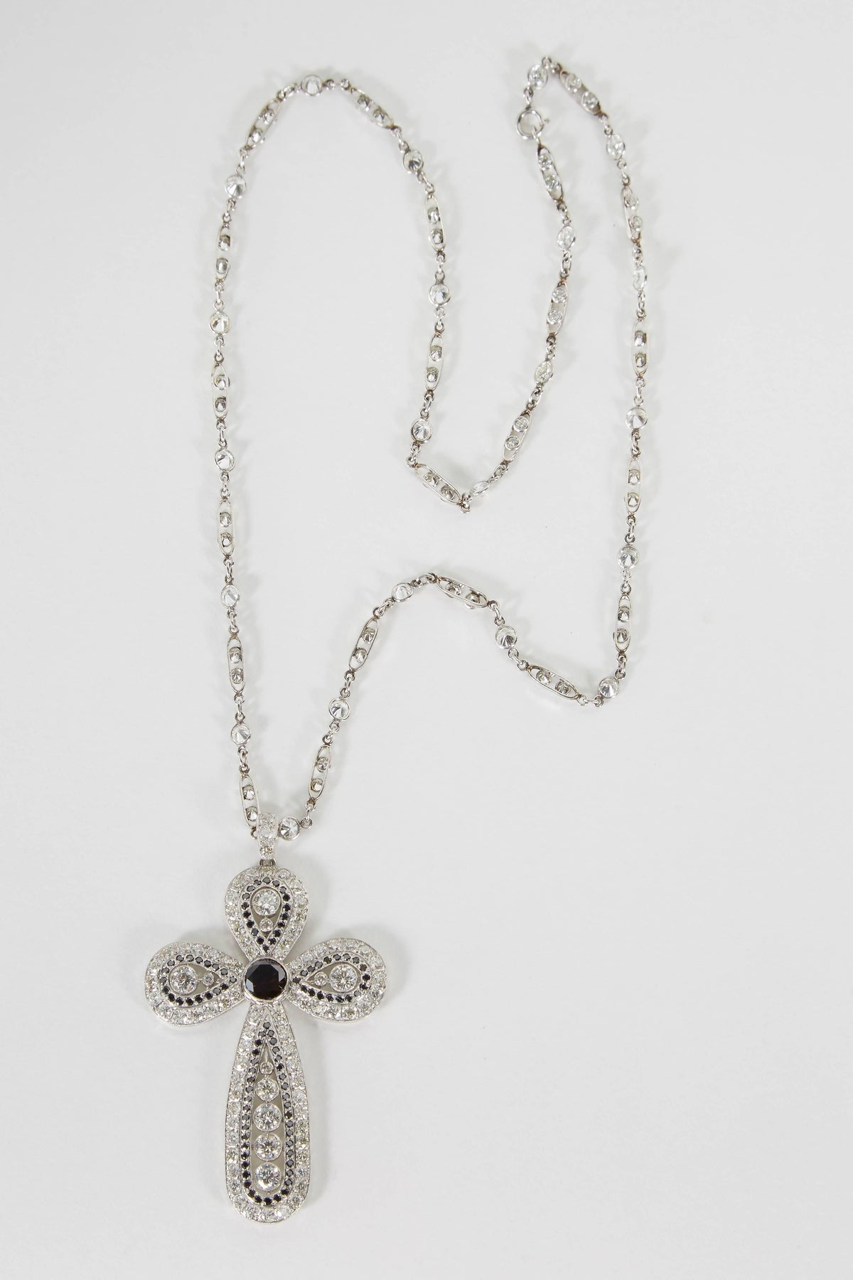 Handmade Platinum Diamond Cross Pendant On 20 Inch Diamond Chain