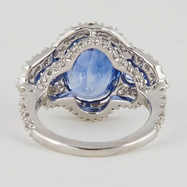 6.50 Carat Oval Sapphire and Diamond Platinum Fashion Ring