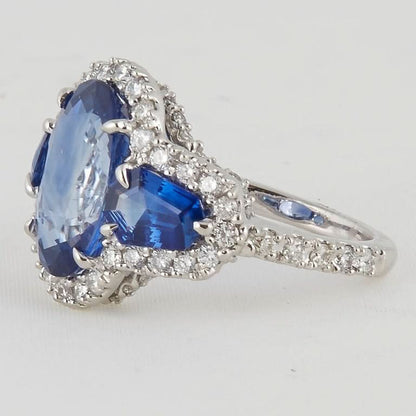 6.50 Carat Oval Sapphire and Diamond Platinum Fashion Ring
