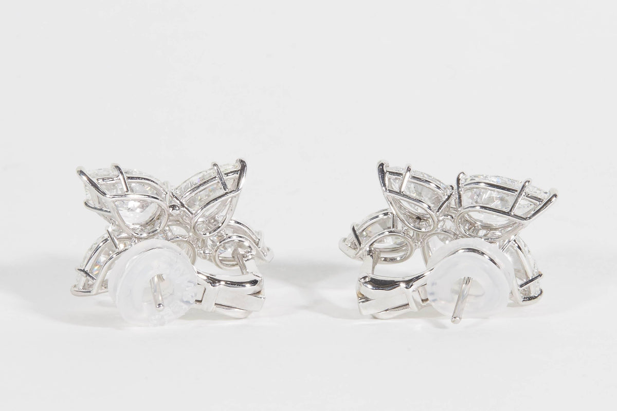 Handmade Platinum 11.82 Carat Pear Shaped Diamond Cluster Clip Earrings