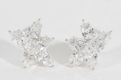 Handmade Platinum 11.82 Carat Pear Shaped Diamond Cluster Clip Earrings