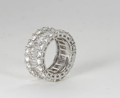 Wide 8.82ct Baguette and Round Diamond Gold Eternity Band Ring