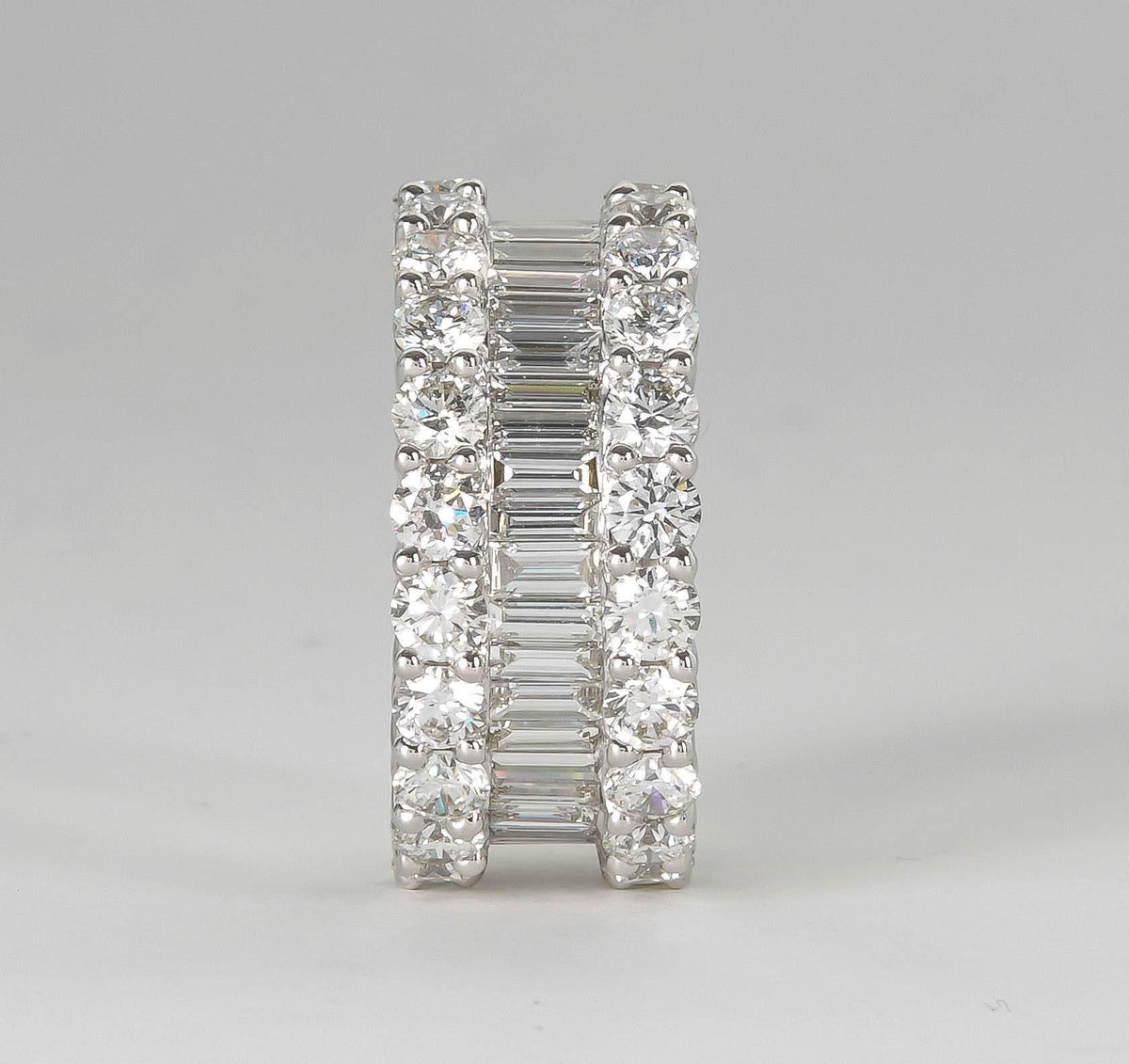 Wide 8.82ct Baguette and Round Diamond Gold Eternity Band Ring