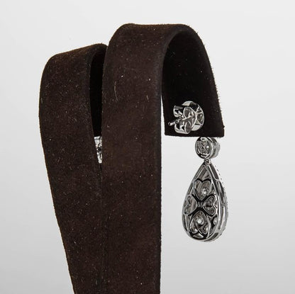 Illusion Diamond 18k White Gold Classic Teardrop Dangle Drop Earrings