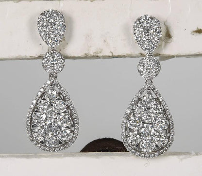 Illusion Diamond 18k White Gold Classic Teardrop Dangle Drop Earrings