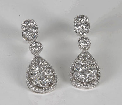 Illusion Diamond 18k White Gold Classic Teardrop Dangle Drop Earrings