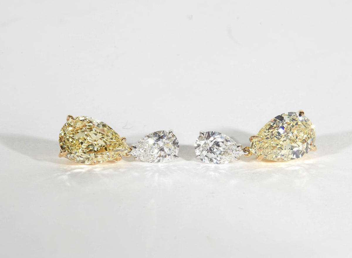 GIA Certified Fancy Yellow and White Diamond 18k Gold Earrings