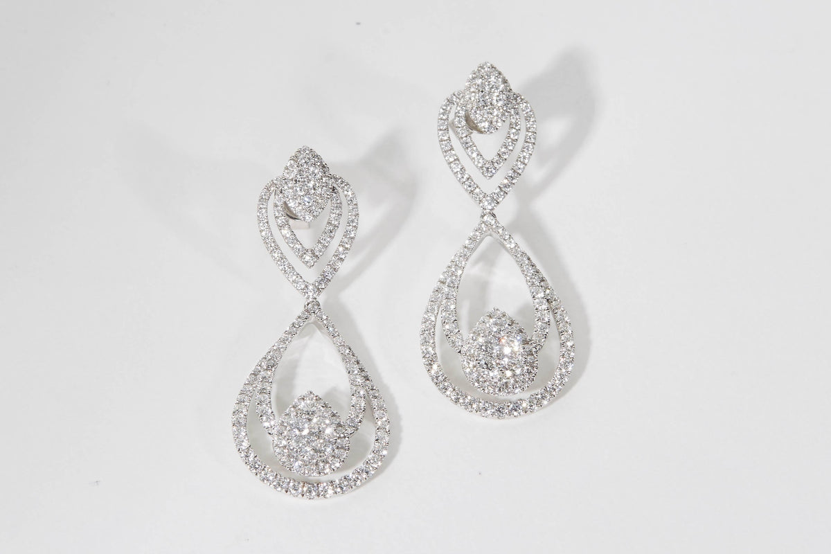Elegant 3.84ct Brilliant Diamond Drop Earrings in 18k White Gold