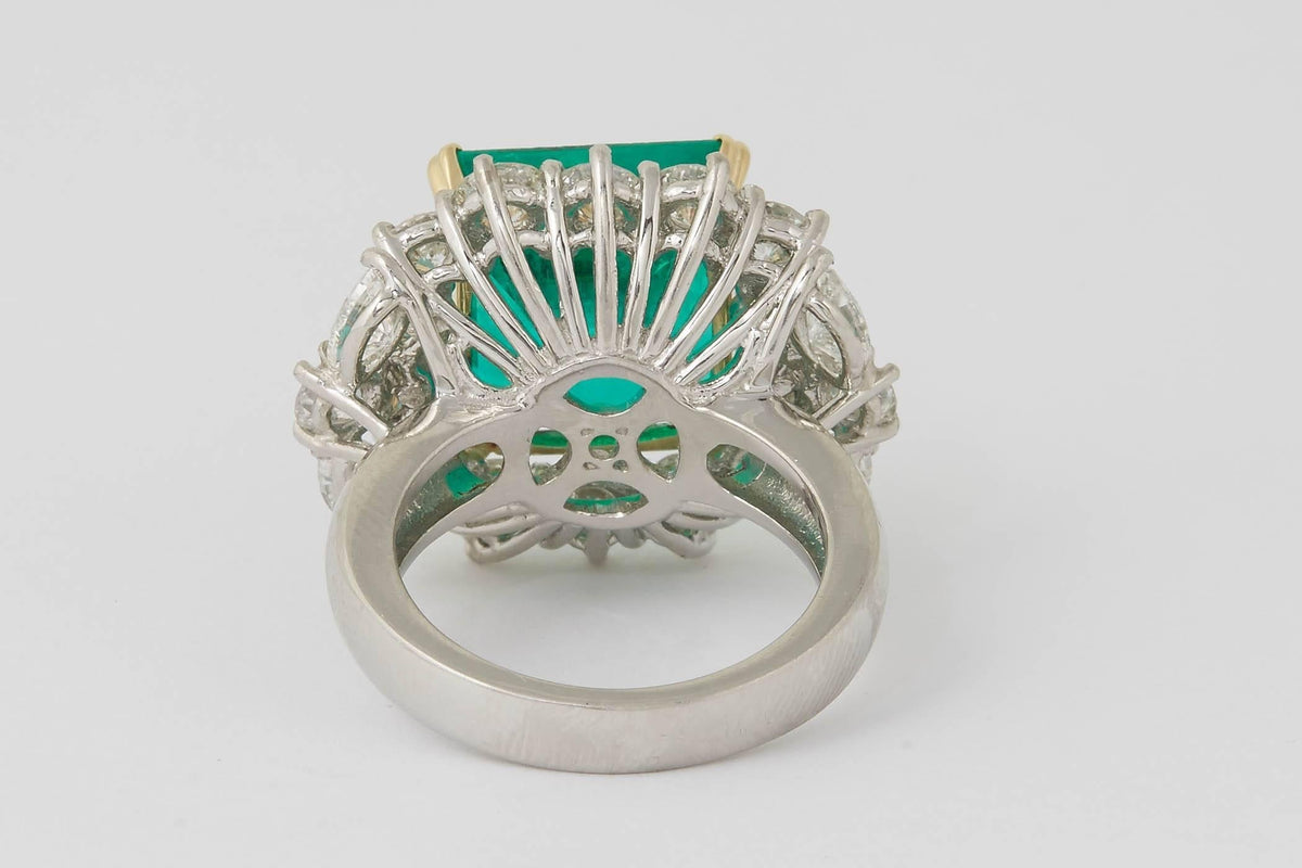GIA Certified 11 Carat Colombian Emerald Diamond Platinum Cocktail Ring
