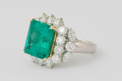 GIA Certified 11 Carat Colombian Emerald Diamond Platinum Cocktail Ring