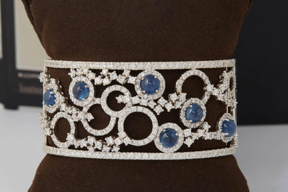 Exquisite Italian 18k White Gold Sapphire and Diamond Cuff Bracelet