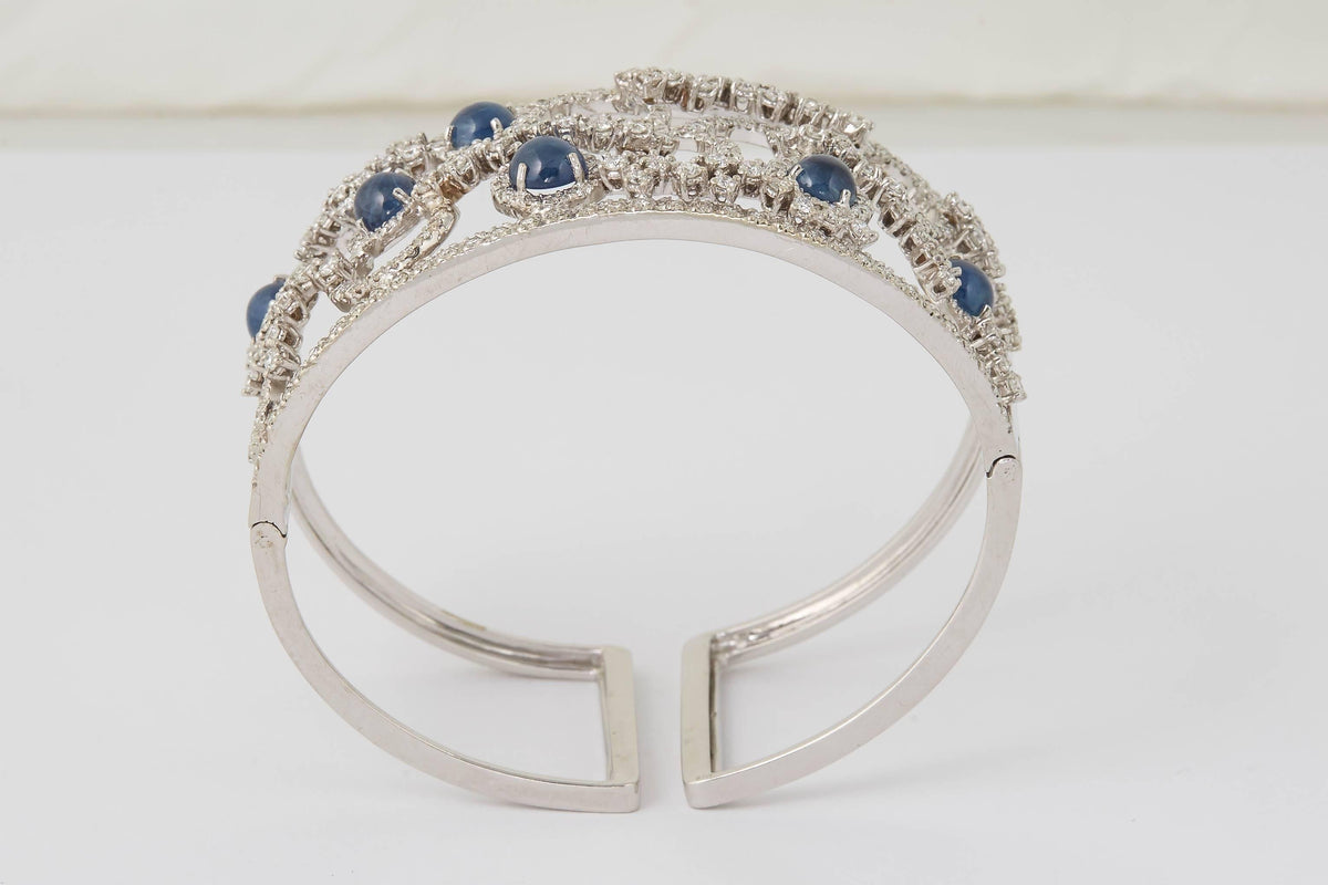 Exquisite Italian 18k White Gold Sapphire and Diamond Cuff Bracelet