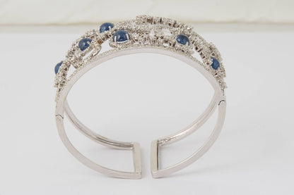 Exquisite Italian 18k White Gold Sapphire and Diamond Cuff Bracelet
