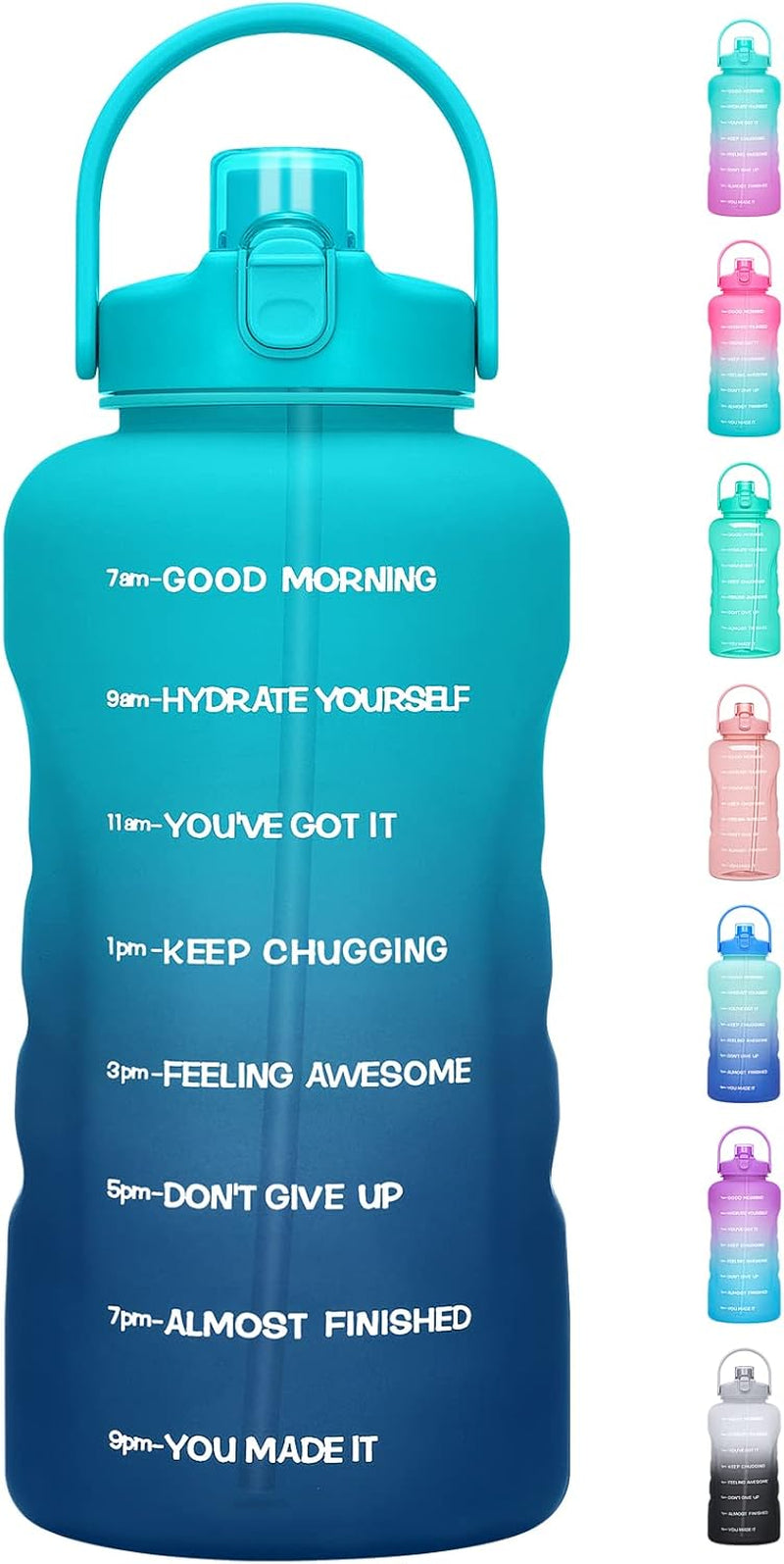 1 Gallon Water Bottles with Straw, 128 Oz / 3.8L Water Bottle BPA Free Innovative 2-IN-1 Lid Gym Bottle with Times to Drink Motivational, Large for Sports Fitness Camping Water Jug One Gallon