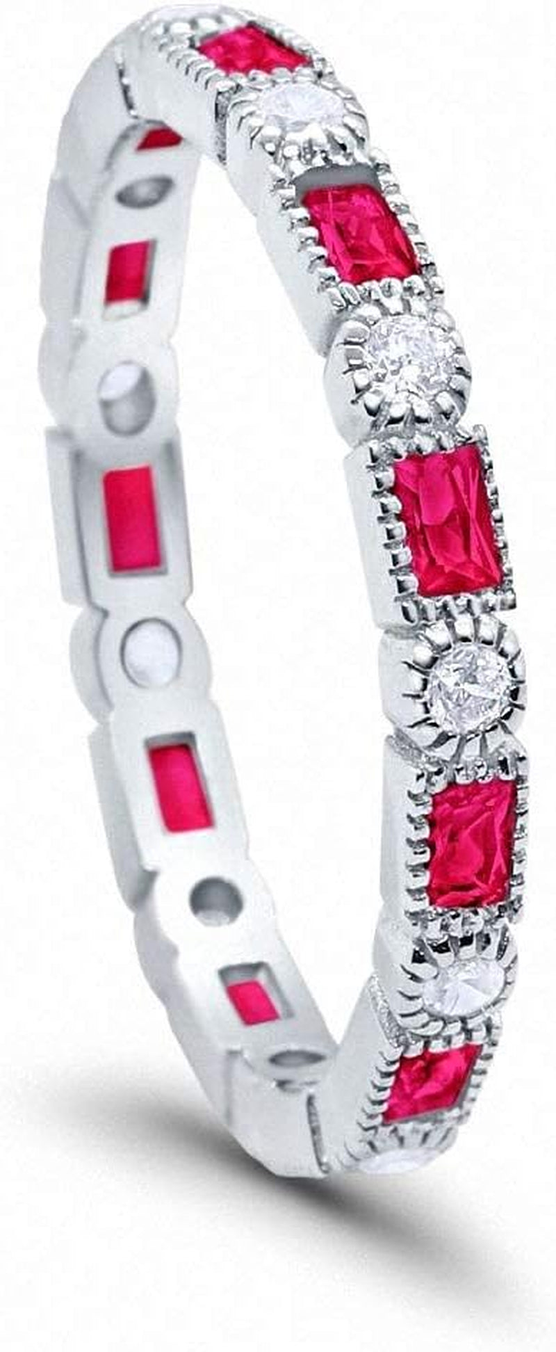 3Mm Art Deco Full Eternity Wedding Band Baguette round Cubic Zirconia 925 Sterling Silver Choose Color