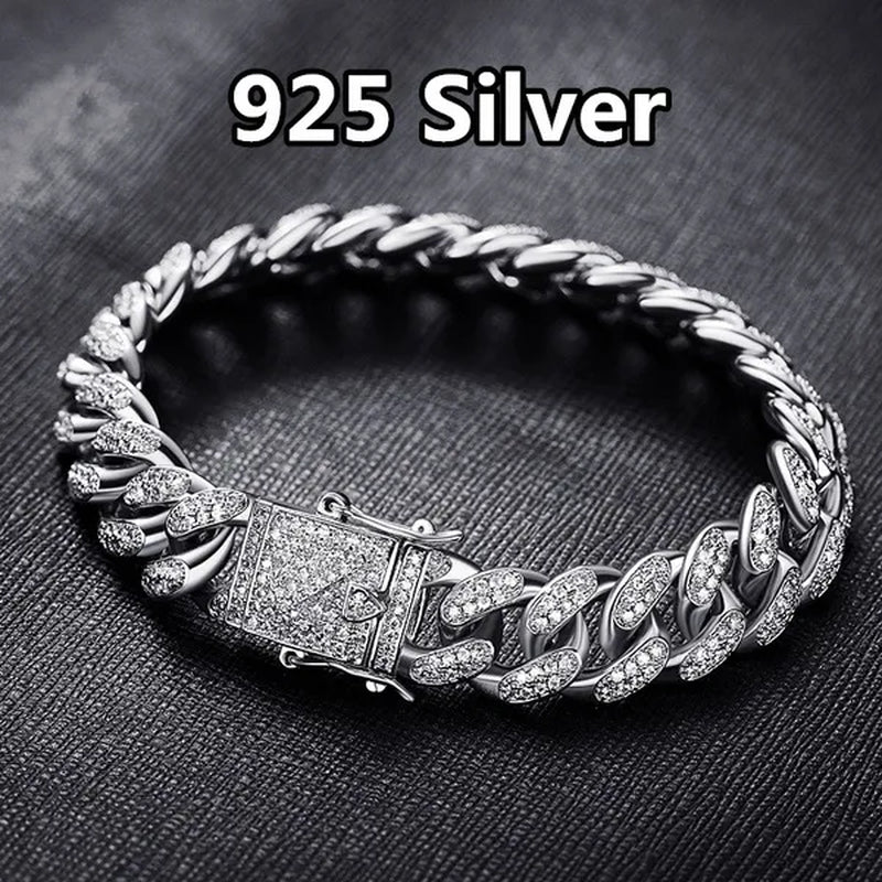 2018 Fashion Mens Womens Chain Hiphop Iced Out Curb Cuban Diamond 18K Gold / 24K Gold / 925 Silver Plated Bracelet Paved Clear Rhinestones