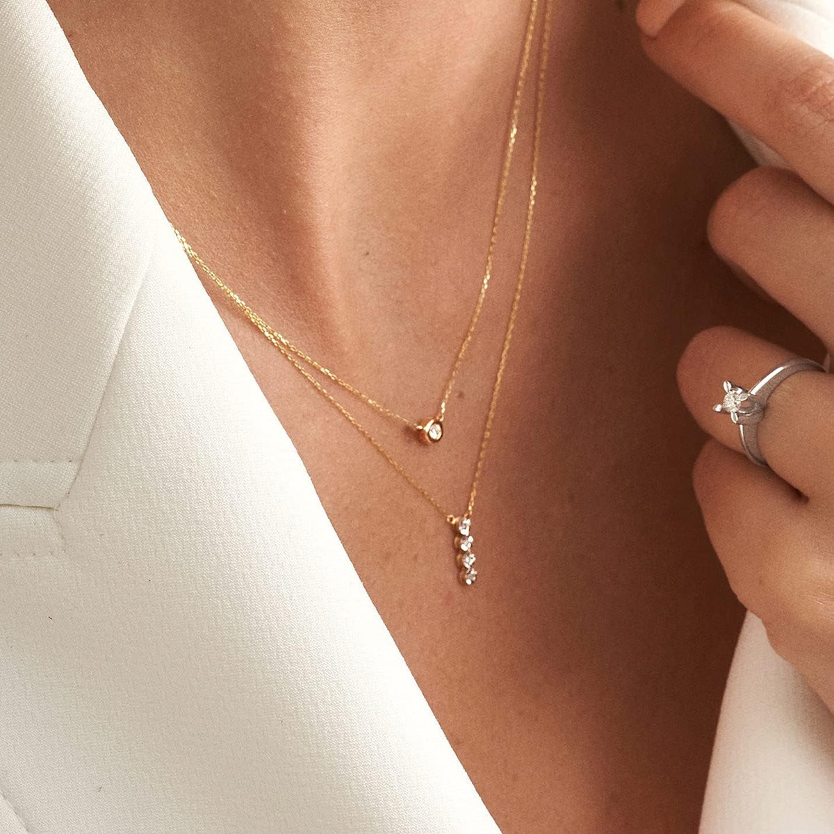 0.05 Carat Bezel-Set Natural Diamond Necklace in 14K Solid Gold