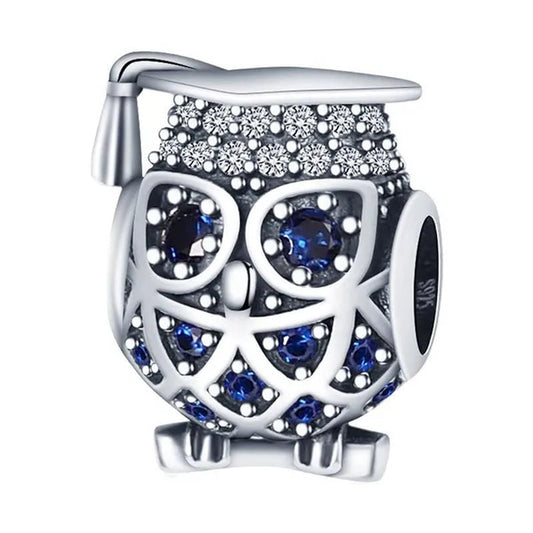 925 Sterling Silver Cute Animal Owl & Graduation Hat Charm Fit Charm Bracelets DIY