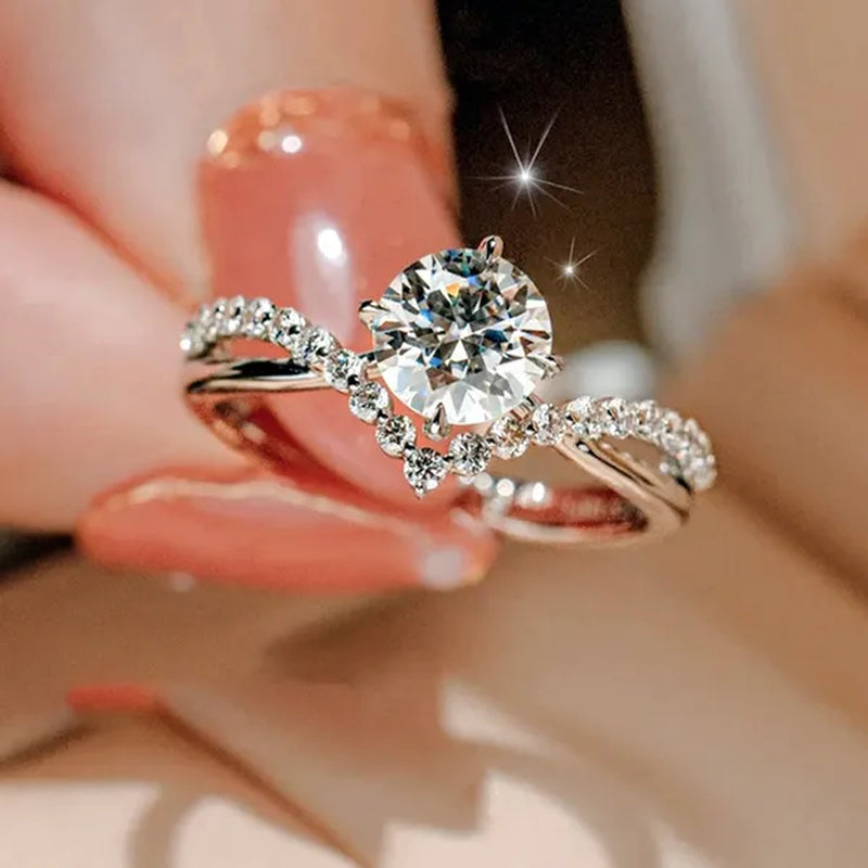 Luxury Bride Jewelry Trendy 925 Sterling Silver Criss Cross Ring White Sapphire Eternity Diamond Engagement Rings for Women Wedding Accessories Anniversary Party Gift