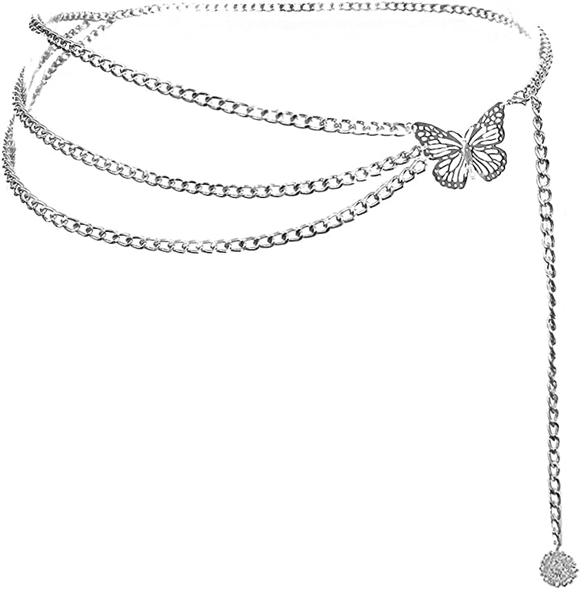 Women Long Tassel Waist Chain Belt Multilayer Body Belly Chain Metal Gold Silver Waist Chain Belt for Women Dress