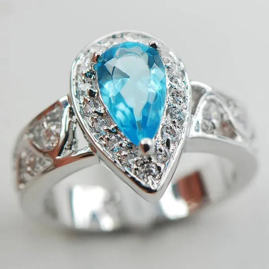 Blue Topaz White Topaz 925 Sterling Silver Fashion Ring Size 5 6 7 8 9 F881