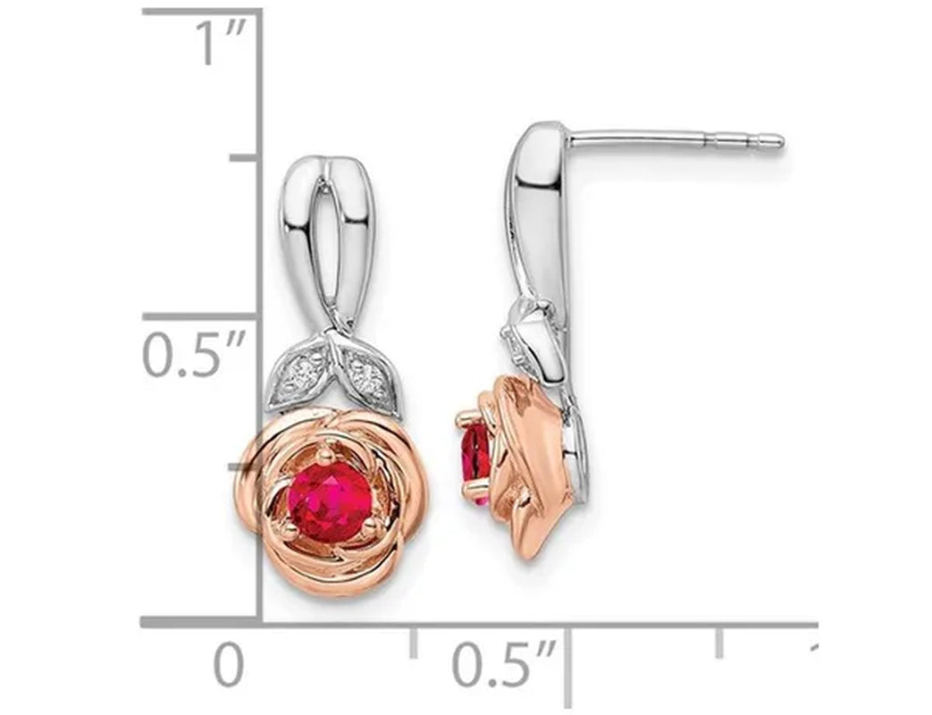 1/2 Carat (ctw) Ruby Flower Earrings in 14K Rose and White Gold