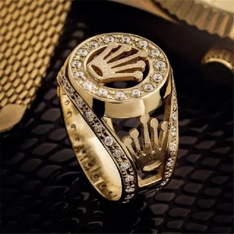 New Fashion Domineering Men's 18K Gold Ring Natural Sapphire Men's Diamond Ring Hand-carved Gold Skull Sea Monster Male Ring Men's Birthday Gift Party Jewelry Size 5-14
