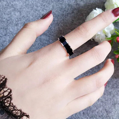 Rose Gold Color White Black Charm Ring Woman Man Wedding Jewelry Stainless Steel Ring(4-10)