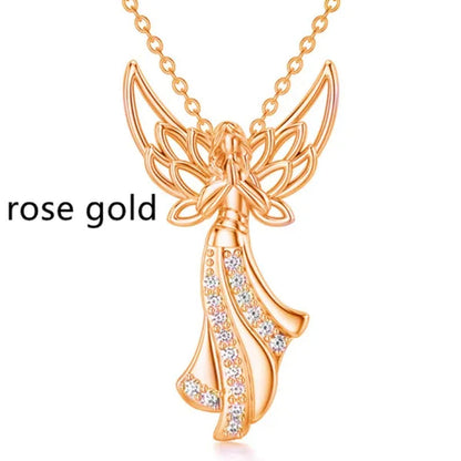 Exquisite Fashion Creative Women Angel Wings Diamond Necklace Holy Faith Angel Princess Pendant Engagement Necklace Women Diamond Jewelry Birthday Party Anniversary Gift Christmas Gift Jewelry Necklace