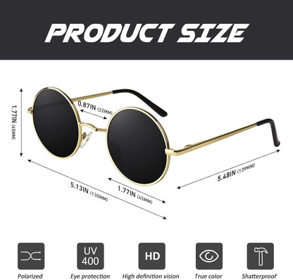 Retro round Polarized Sunglasses Mens Womens Circle Metal Hippie Shades UV400 Protection E01