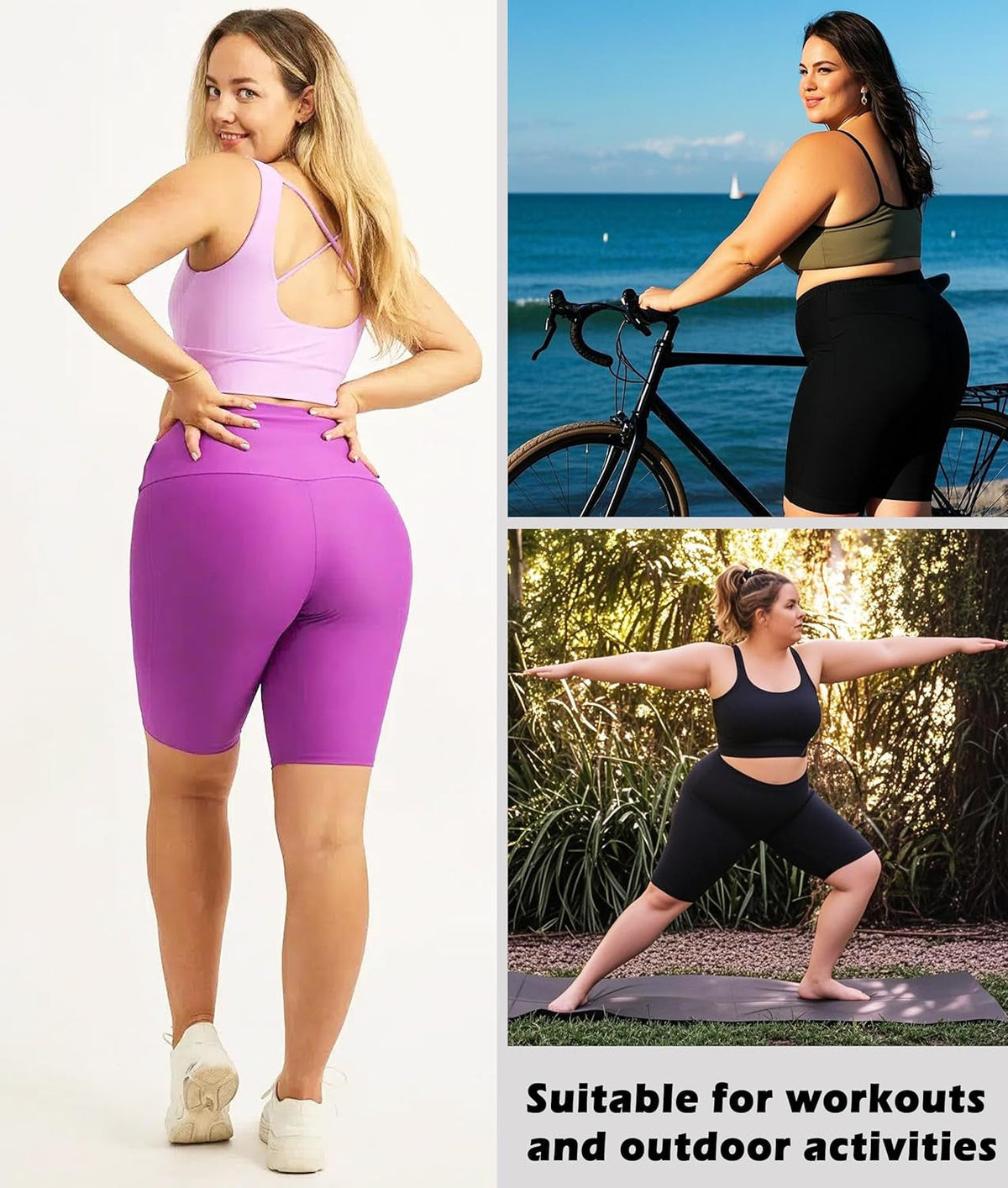 3 Pack plus Size Biker Shorts with Pockets for Women-High Waisted 8" Yoga Pants Workout Shorts