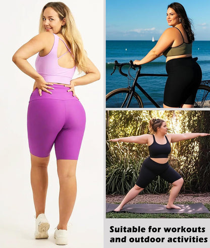 3 Pack plus Size Biker Shorts with Pockets for Women-High Waisted 8" Yoga Pants Workout Shorts