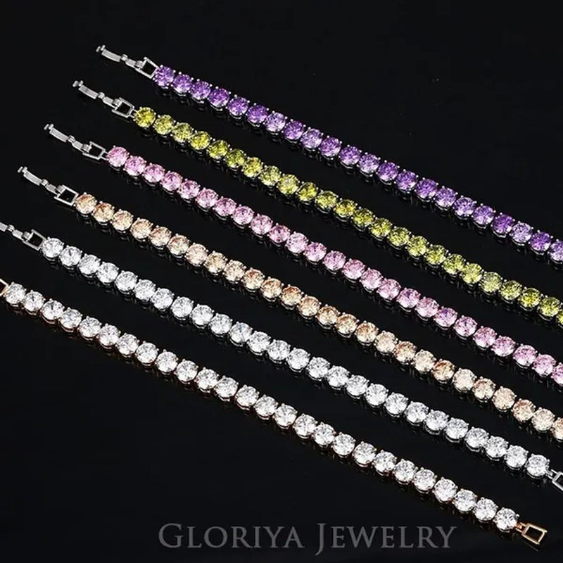 Gloriya Perfect Round Cut 0.5 carat AAA+ CZ Zirconia Silver Plated Classic Ladies Wedding Bracelets Bangles For Women Engagement Gift
